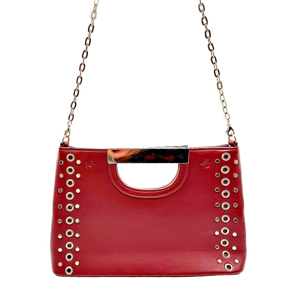 WHBM Maroon Studded Faux Leather Clutch Crossbody RARE